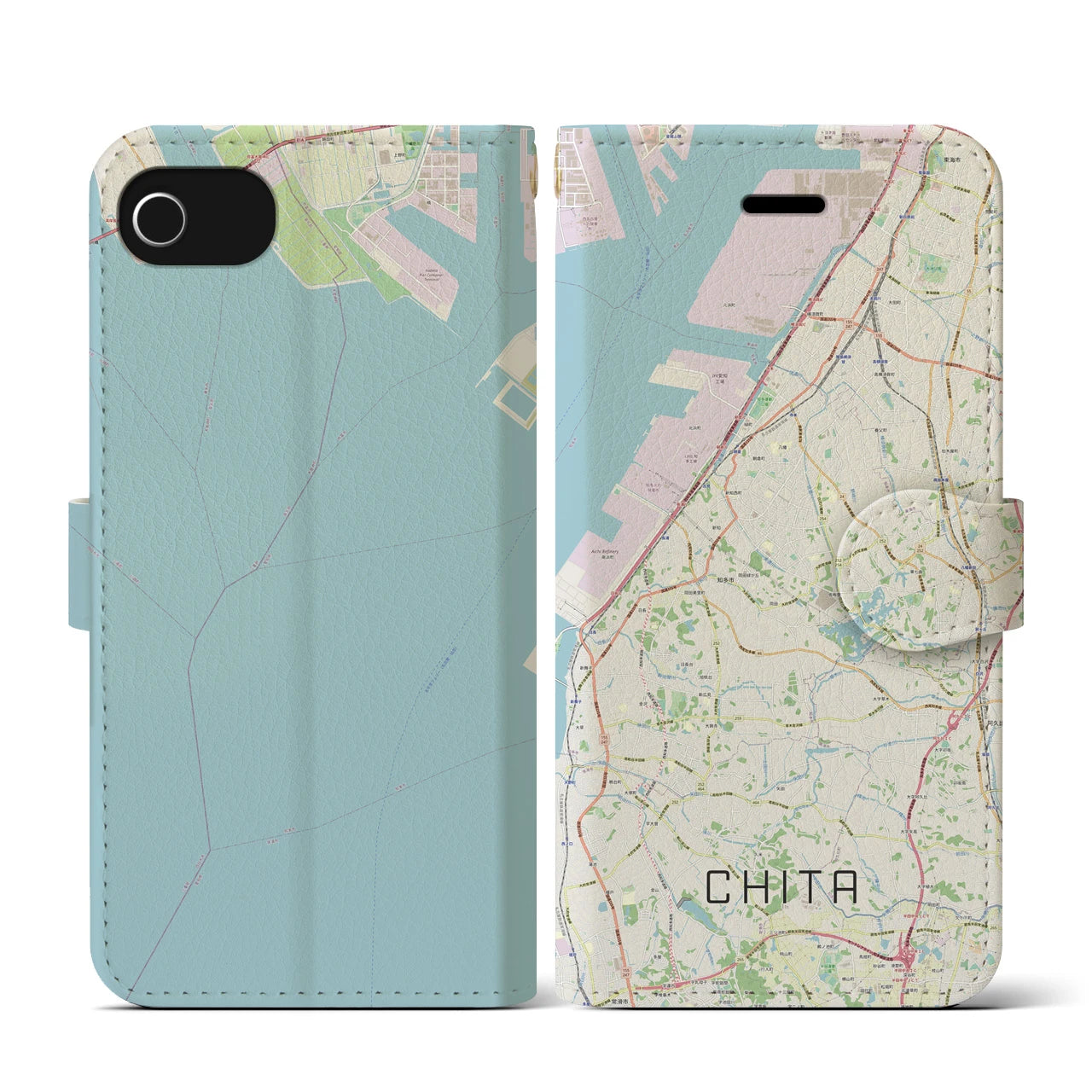 【知多（愛知県）】地図柄iPhoneケース（手帳タイプ）ナチュラル・iPhone SE（第3 / 第2世代） / 8 / 7 / 6s / 6 用
