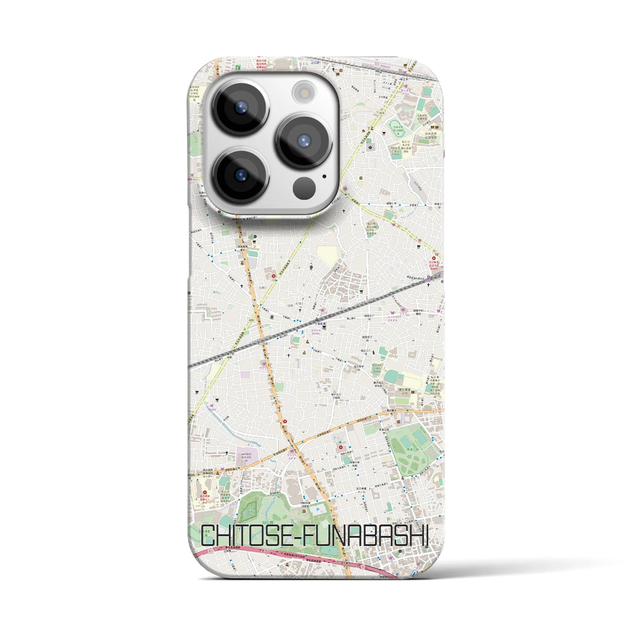 【千歳船橋】地図柄iPhoneケース（バックカバータイプ・ナチュラル）iPhone 14 Pro 用