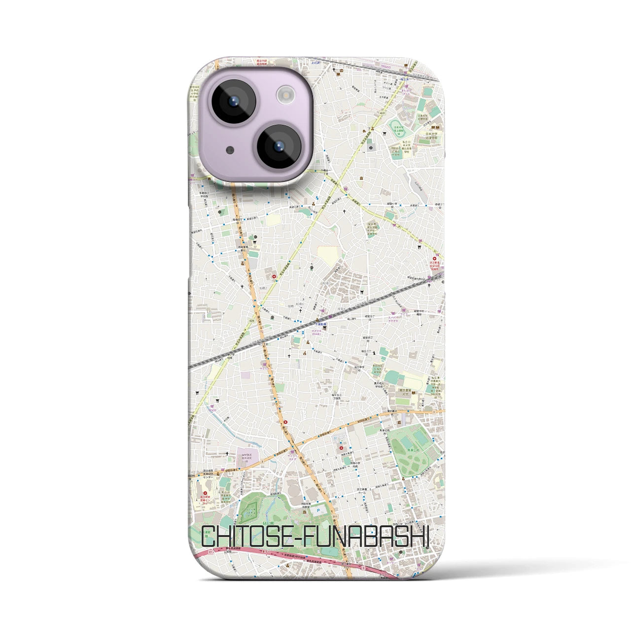【千歳船橋】地図柄iPhoneケース（バックカバータイプ・ナチュラル）iPhone 14 用