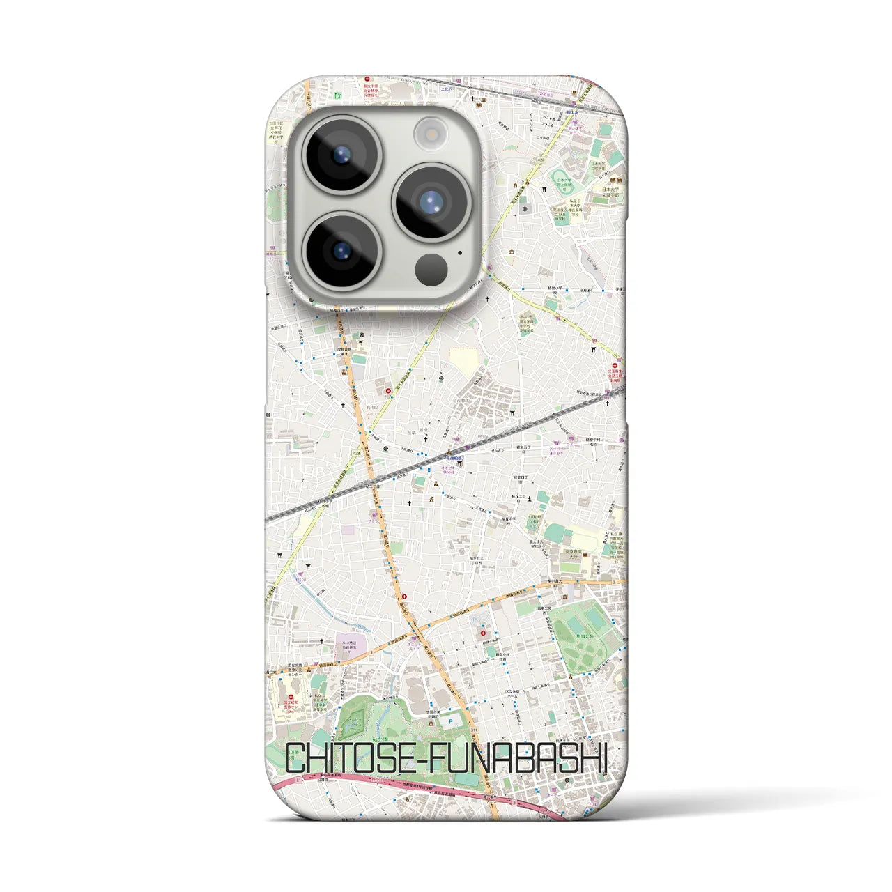 【千歳船橋】地図柄iPhoneケース（バックカバータイプ・ナチュラル）iPhone 15 Pro 用