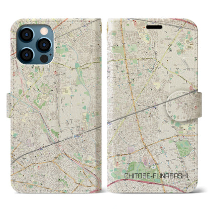 【千歳船橋（東京都）】地図柄iPhoneケース（手帳タイプ）ナチュラル・iPhone 12 / 12 Pro 用