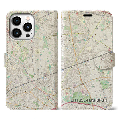 【千歳船橋（東京都）】地図柄iPhoneケース（手帳タイプ）ナチュラル・iPhone 13 Pro 用