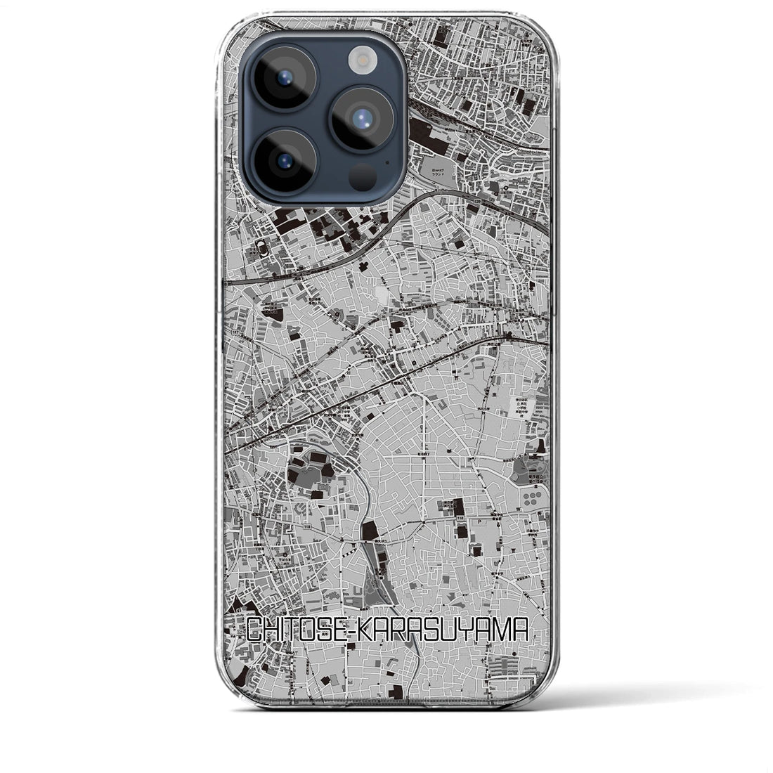 【千歳烏山】地図柄iPhoneケース（クリアタイプ・モノトーン）iPhone 15 Pro Max 用