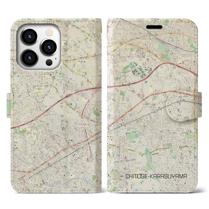 【千歳烏山（東京都）】地図柄iPhoneケース（手帳タイプ）ナチュラル・iPhone 13 Pro 用