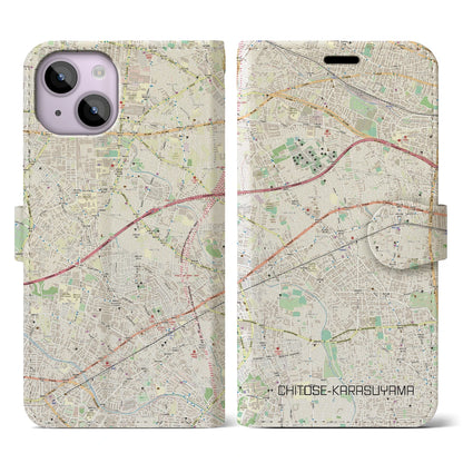 【千歳烏山（東京都）】地図柄iPhoneケース（手帳タイプ）ナチュラル・iPhone 14 用