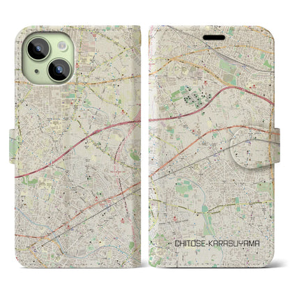 【千歳烏山（東京都）】地図柄iPhoneケース（手帳タイプ）ナチュラル・iPhone 15 用