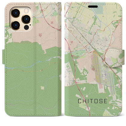 【千歳（北海道）】地図柄iPhoneケース（手帳タイプ）ナチュラル・iPhone 12 Pro Max 用