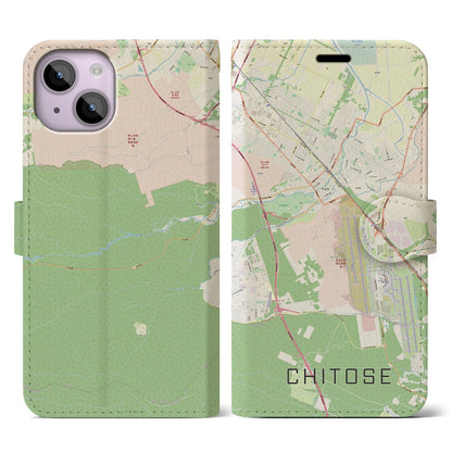 【千歳（北海道）】地図柄iPhoneケース（手帳タイプ）ナチュラル・iPhone 14 用