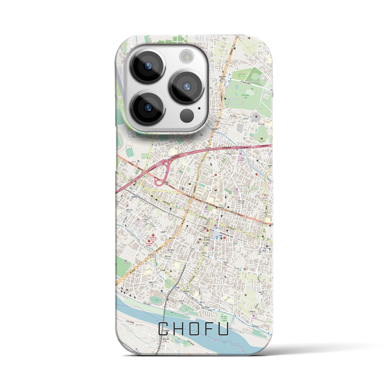【調布】地図柄iPhoneケース（バックカバータイプ・ナチュラル）iPhone 14 Pro 用