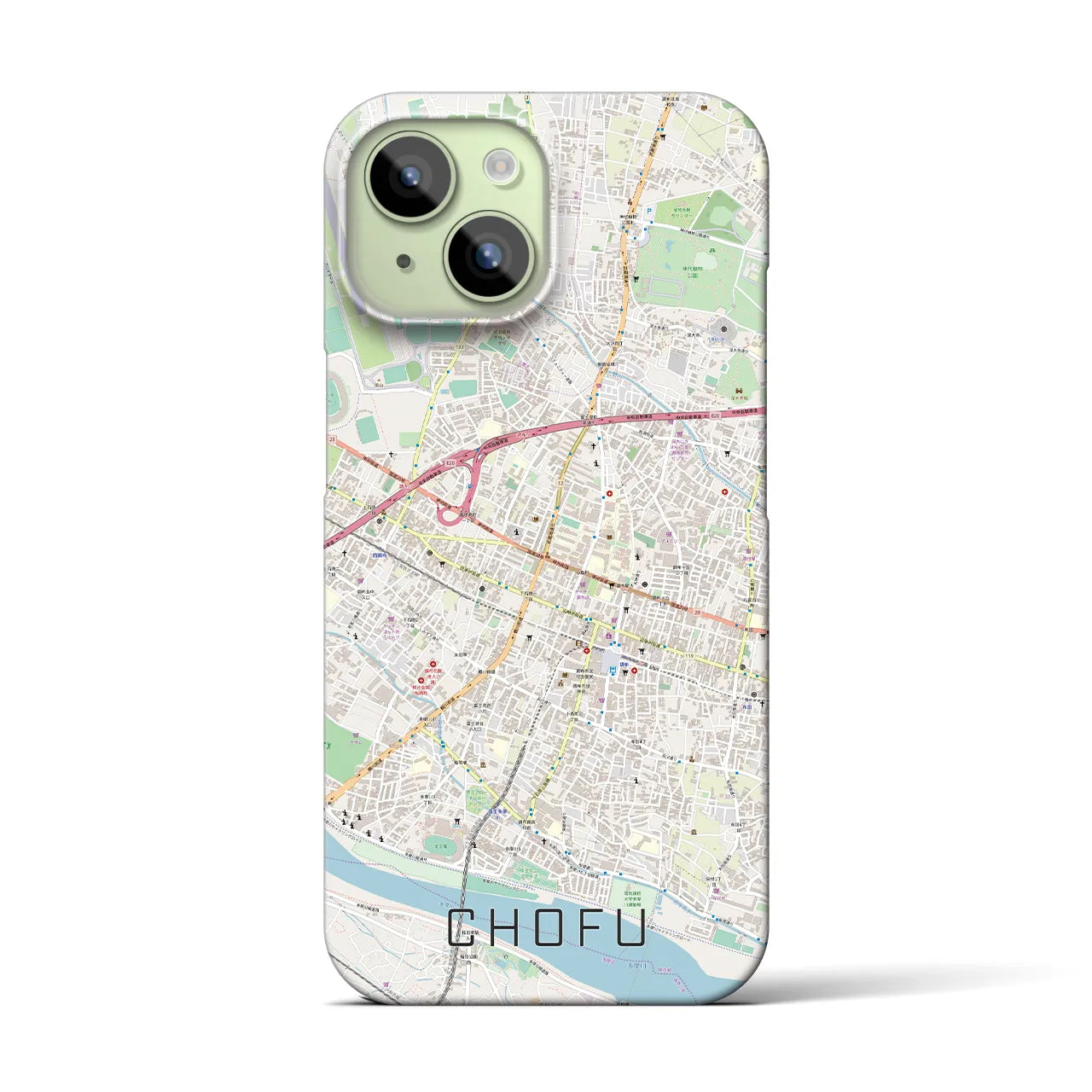 【調布】地図柄iPhoneケース（バックカバータイプ・ナチュラル）iPhone 15 用