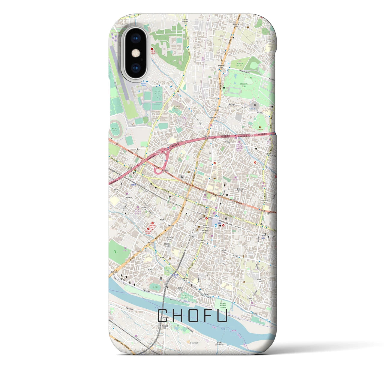 【調布】地図柄iPhoneケース（バックカバータイプ・ナチュラル）iPhone XS Max 用