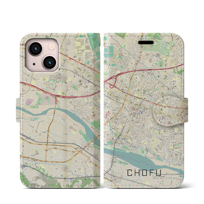 【調布（東京都）】地図柄iPhoneケース（手帳タイプ）ナチュラル・iPhone 13 mini 用