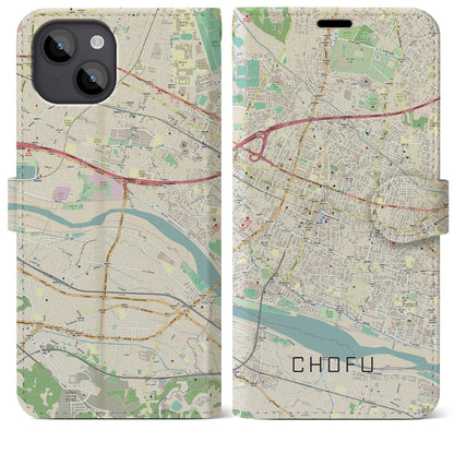 【調布（東京都）】地図柄iPhoneケース（手帳タイプ）ナチュラル・iPhone 14 Plus 用