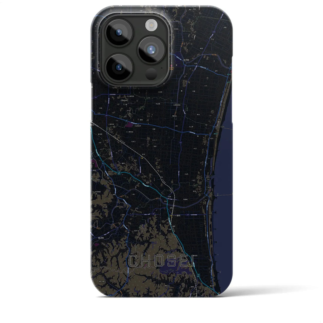 【長生】地図柄iPhoneケース（バックカバータイプ・ブラック）iPhone 15 Pro Max 用