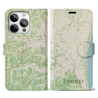 【長生（千葉県）】地図柄iPhoneケース（手帳タイプ）ナチュラル・iPhone 14 Pro 用