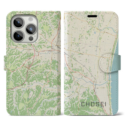 【長生（千葉県）】地図柄iPhoneケース（手帳タイプ）ナチュラル・iPhone 15 Pro 用