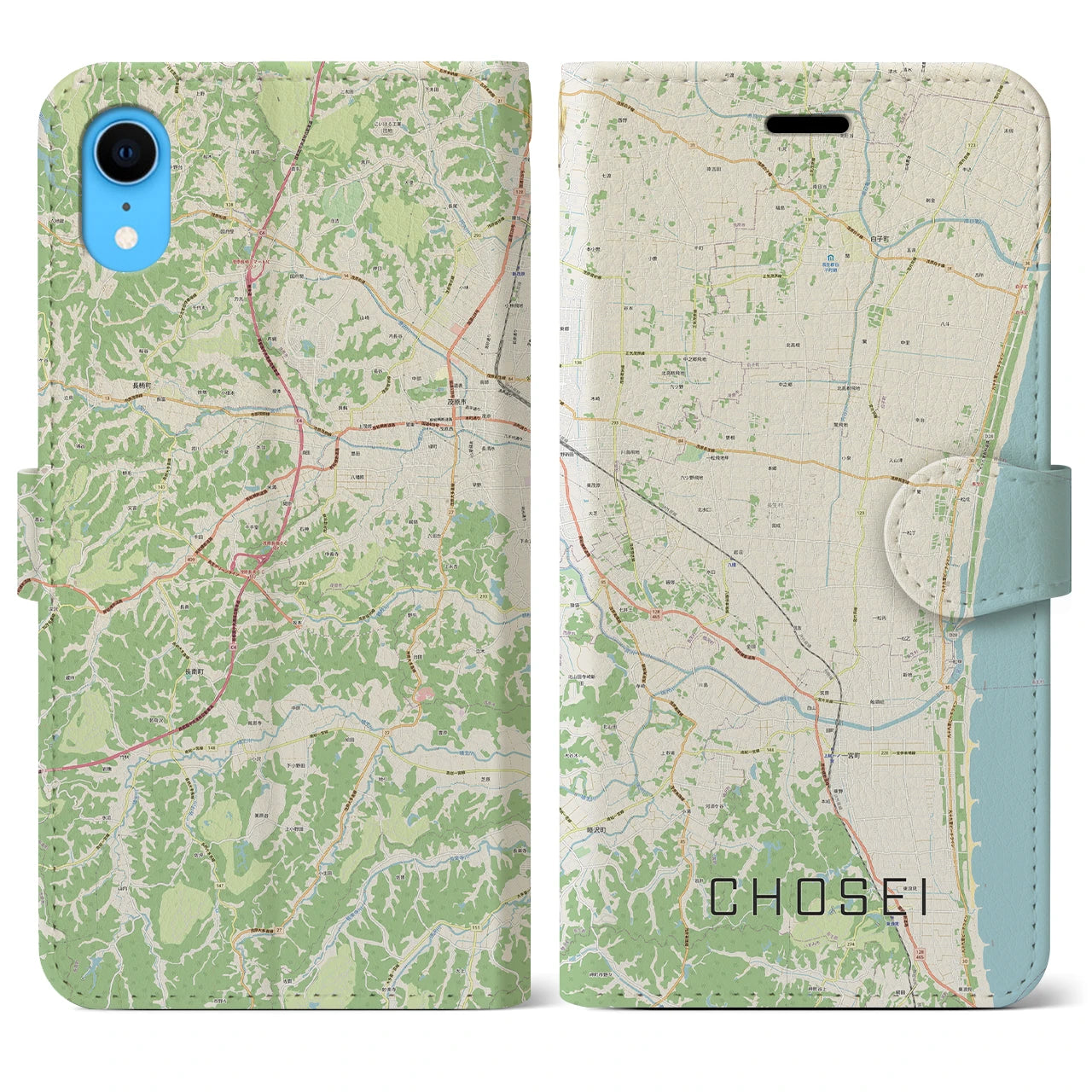【長生】地図柄iPhoneケース（手帳両面タイプ・ナチュラル）iPhone XR 用