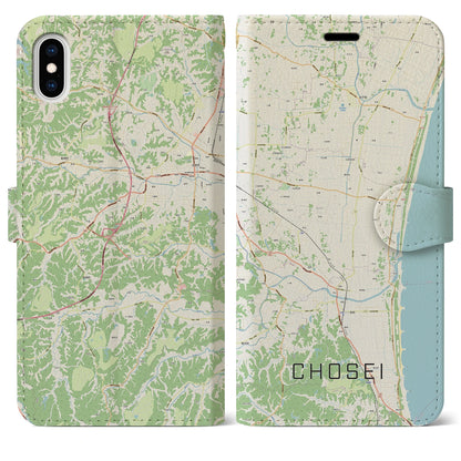 【長生（千葉県）】地図柄iPhoneケース（手帳タイプ）ナチュラル・iPhone XS Max 用