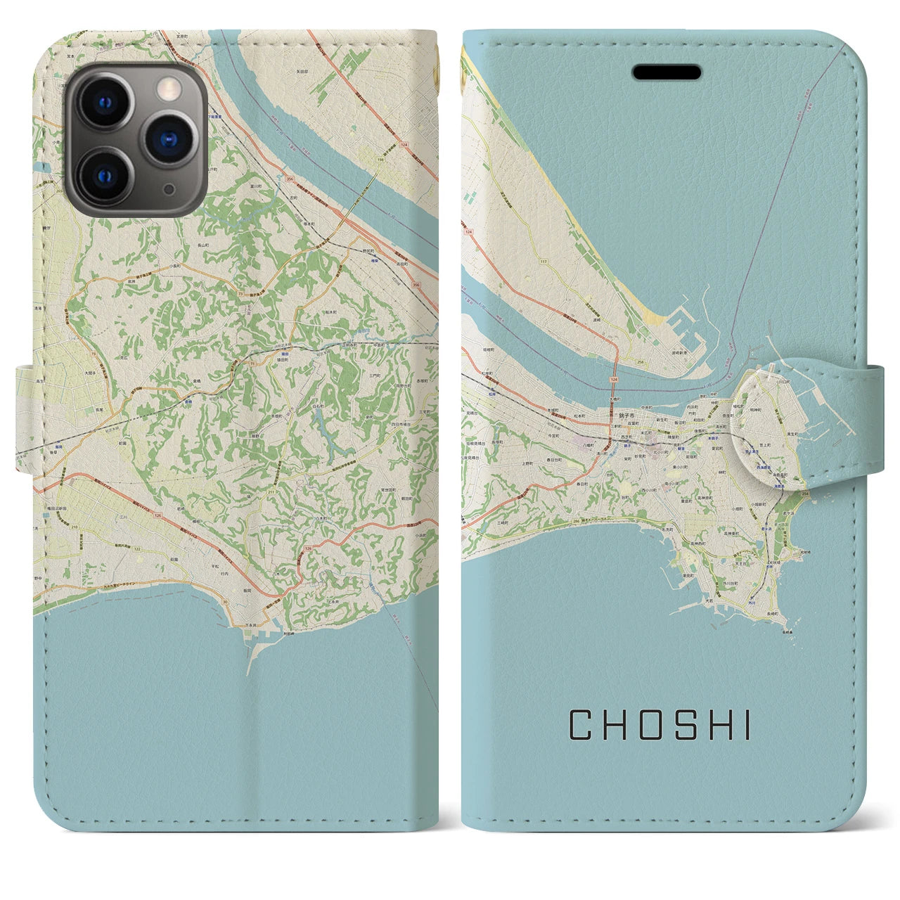 【銚子】地図柄iPhoneケース（手帳両面タイプ・ナチュラル）iPhone 11 Pro Max 用