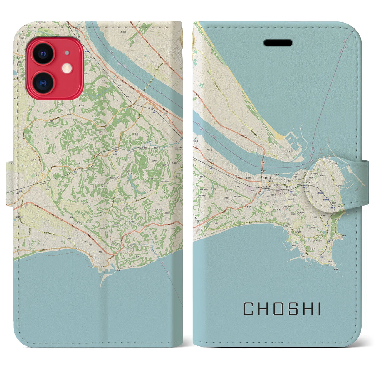 【銚子】地図柄iPhoneケース（手帳両面タイプ・ナチュラル）iPhone 11 用