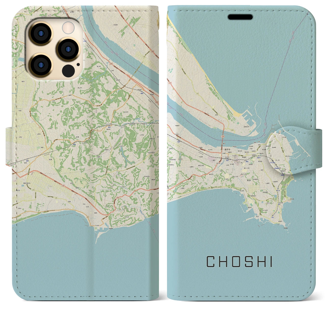 【銚子】地図柄iPhoneケース（手帳両面タイプ・ナチュラル）iPhone 12 Pro Max 用