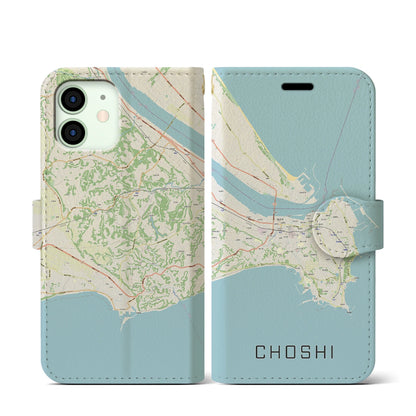 【銚子（千葉県）】地図柄iPhoneケース（手帳タイプ）ナチュラル・iPhone 12 mini 用