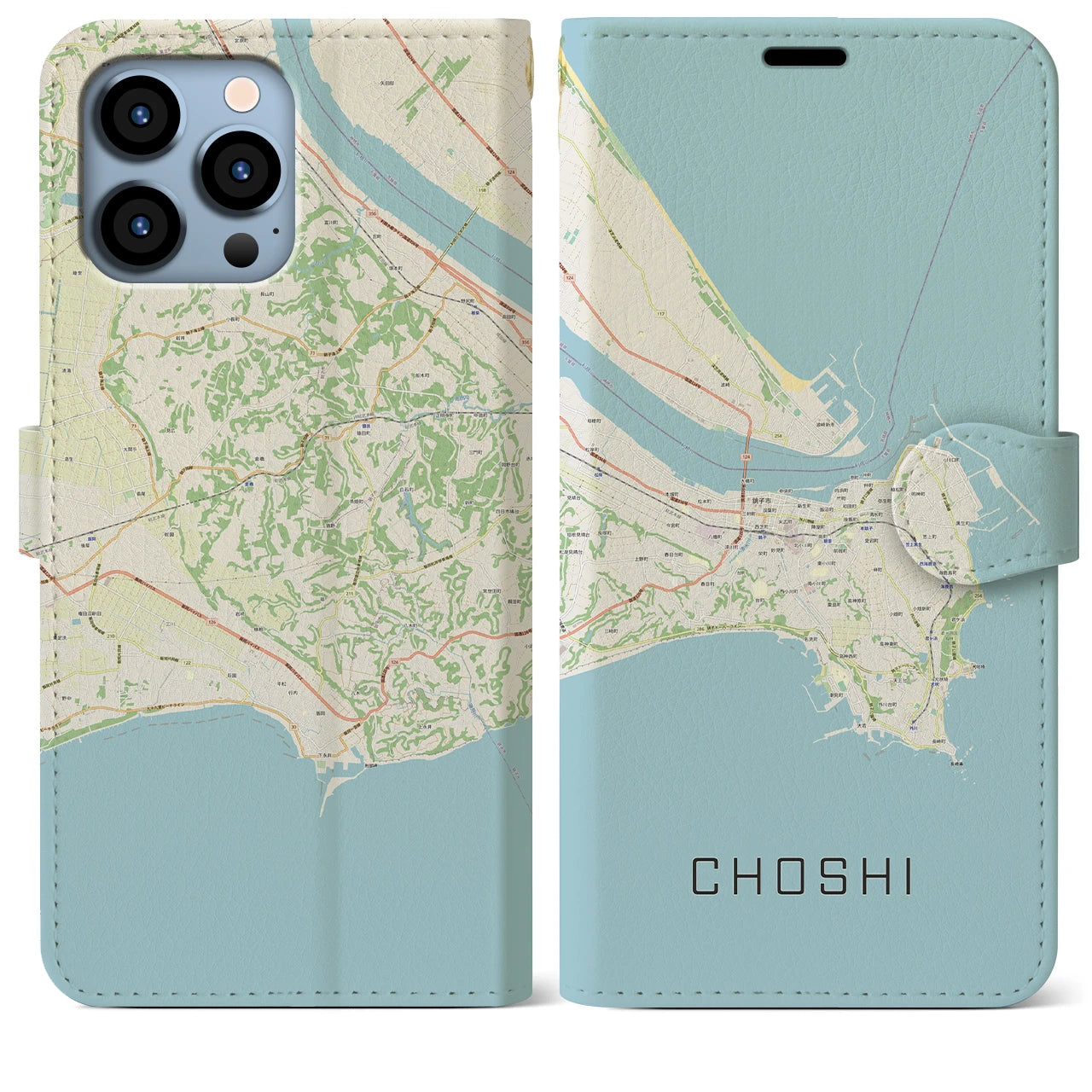 【銚子】地図柄iPhoneケース（手帳両面タイプ・ナチュラル）iPhone 13 Pro Max 用