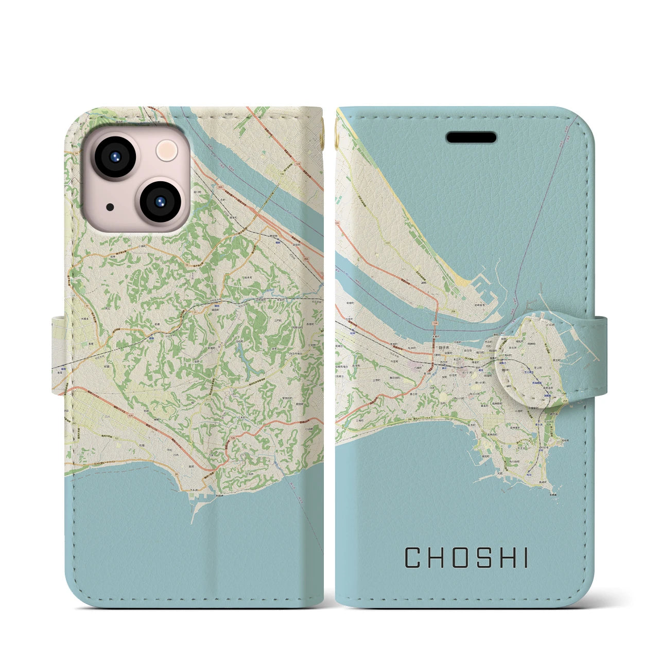 【銚子】地図柄iPhoneケース（手帳両面タイプ・ナチュラル）iPhone 13 mini 用