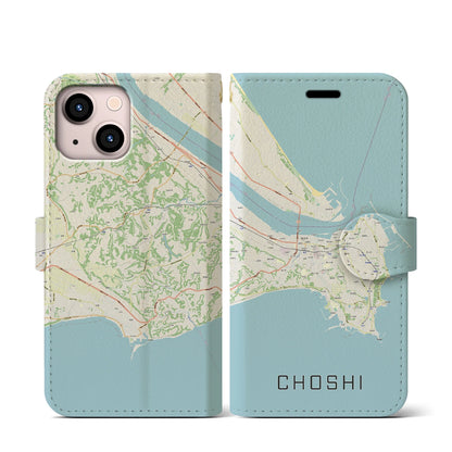 【銚子（千葉県）】地図柄iPhoneケース（手帳タイプ）ナチュラル・iPhone 13 mini 用