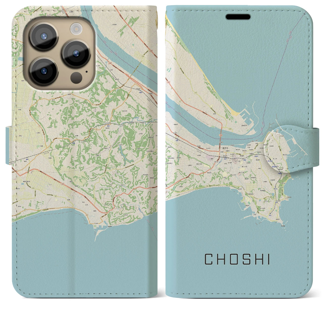 【銚子】地図柄iPhoneケース（手帳両面タイプ・ナチュラル）iPhone 14 Pro Max 用