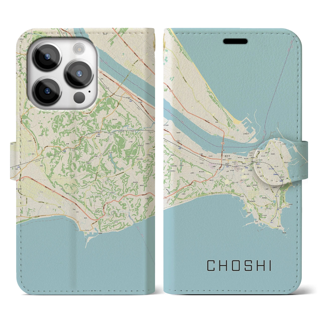 【銚子】地図柄iPhoneケース（手帳両面タイプ・ナチュラル）iPhone 14 Pro 用