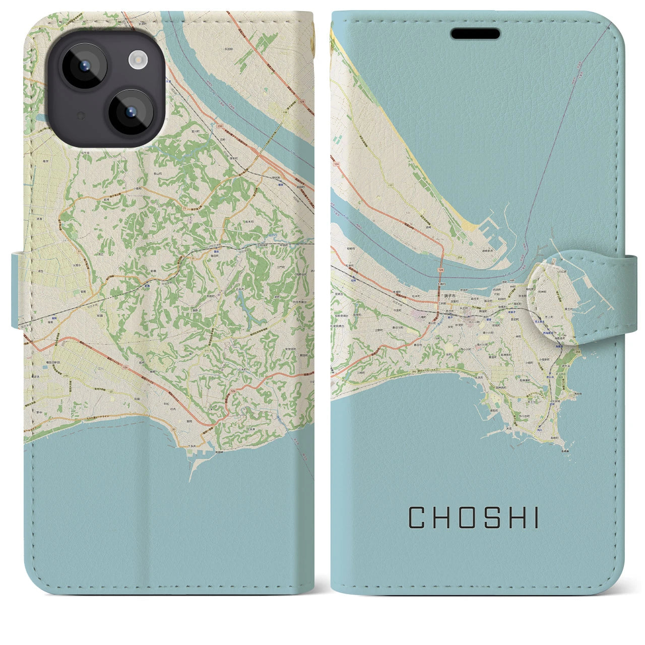 【銚子】地図柄iPhoneケース（手帳両面タイプ・ナチュラル）iPhone 14 Plus 用