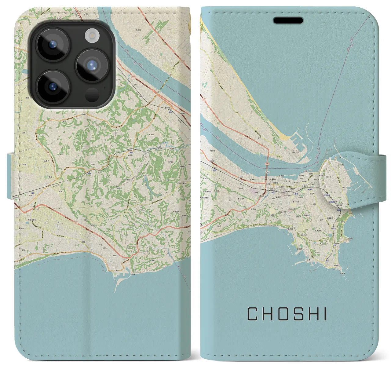 【銚子】地図柄iPhoneケース（手帳両面タイプ・ナチュラル）iPhone 15 Pro Max 用