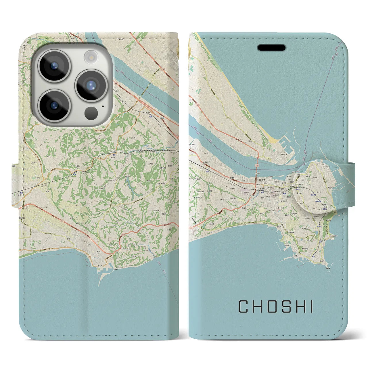 【銚子】地図柄iPhoneケース（手帳両面タイプ・ナチュラル）iPhone 15 Pro 用