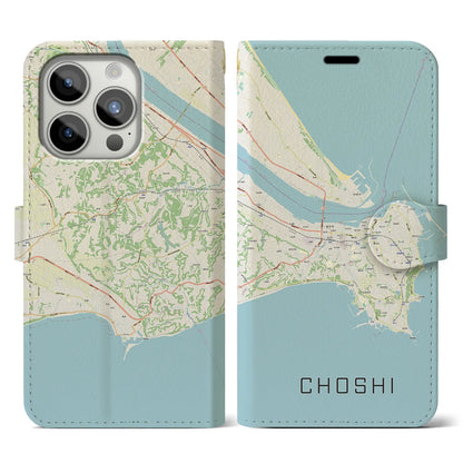 【銚子（千葉県）】地図柄iPhoneケース（手帳タイプ）ナチュラル・iPhone 15 Pro 用