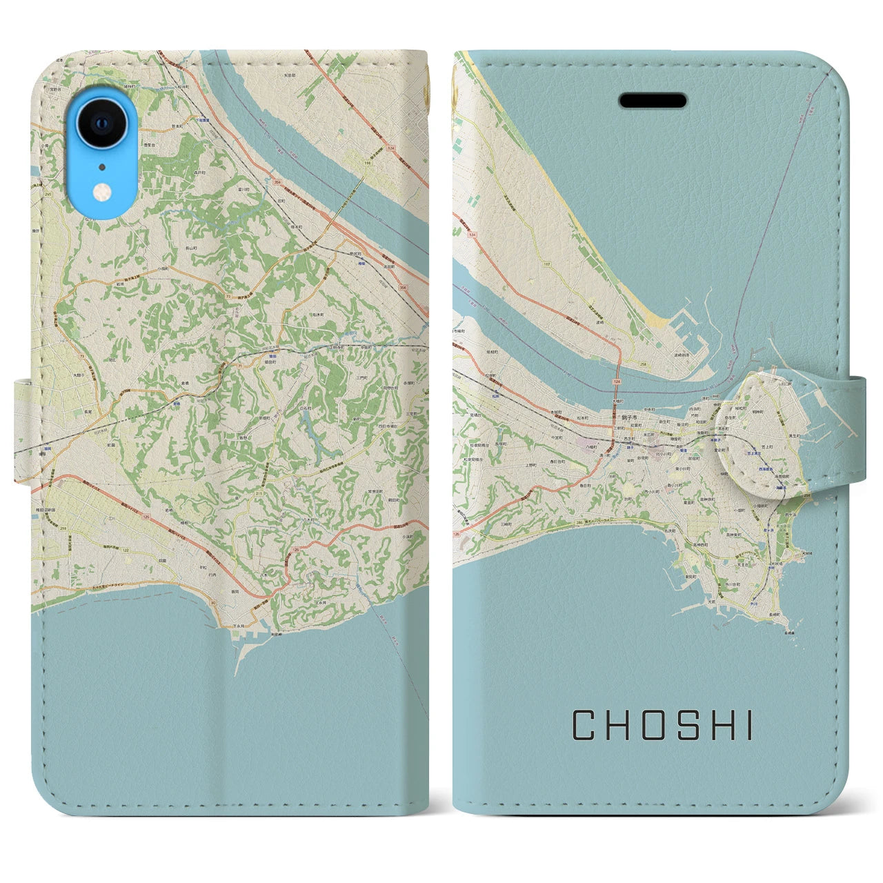 【銚子】地図柄iPhoneケース（手帳両面タイプ・ナチュラル）iPhone XR 用