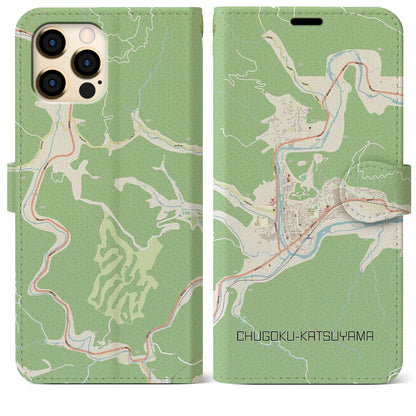 【中国勝山（岡山県）】地図柄iPhoneケース（手帳タイプ）ナチュラル・iPhone 12 Pro Max 用