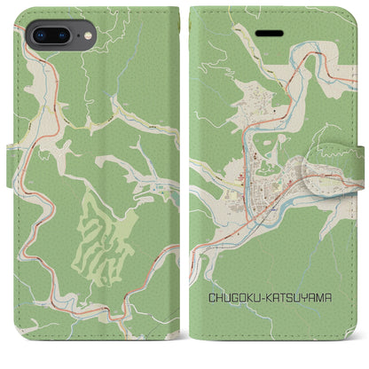 【中国勝山（岡山県）】地図柄iPhoneケース（手帳タイプ）ナチュラル・iPhone 8Plus /7Plus / 6sPlus / 6Plus 用