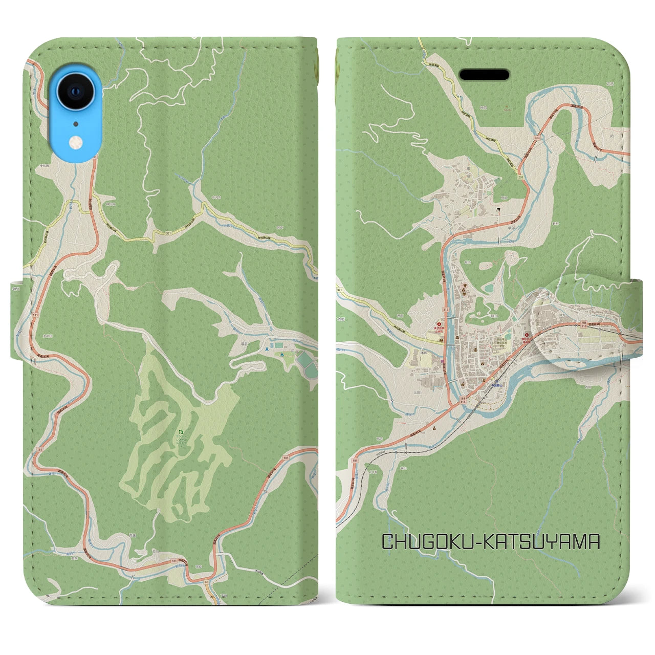 【中国勝山】地図柄iPhoneケース（手帳両面タイプ・ナチュラル）iPhone XR 用