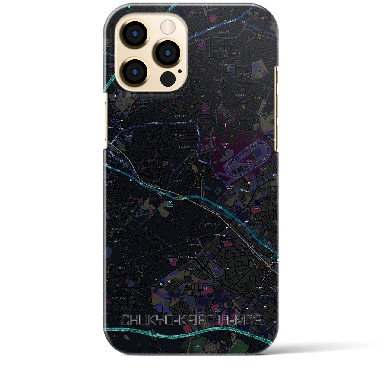 【中京競馬場前】地図柄iPhoneケース（バックカバータイプ・ブラック）iPhone 12 Pro Max 用