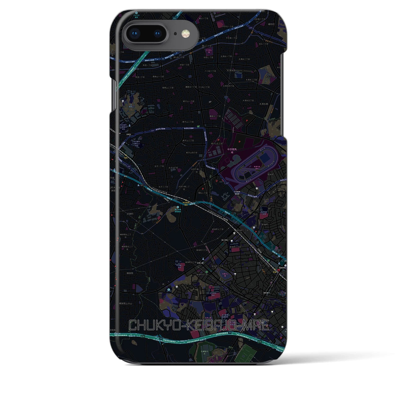 【中京競馬場前】地図柄iPhoneケース（バックカバータイプ・ブラック）iPhone 8Plus /7Plus / 6sPlus / 6Plus 用