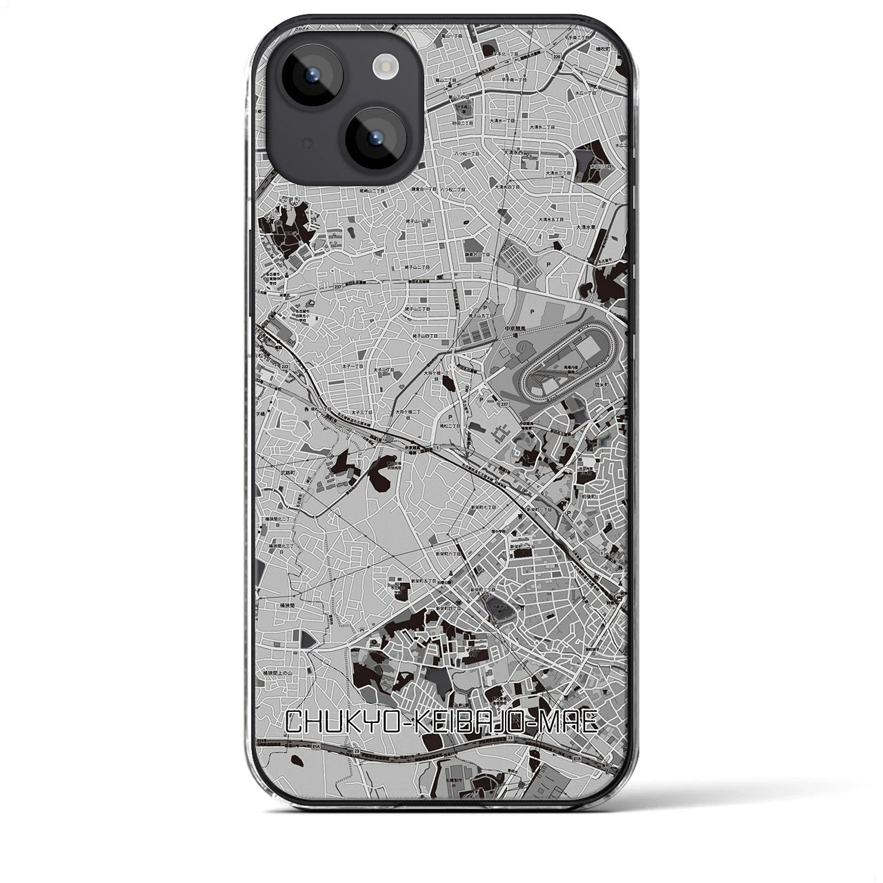 【中京競馬場前】地図柄iPhoneケース（クリアタイプ・モノトーン）iPhone 14 Plus 用