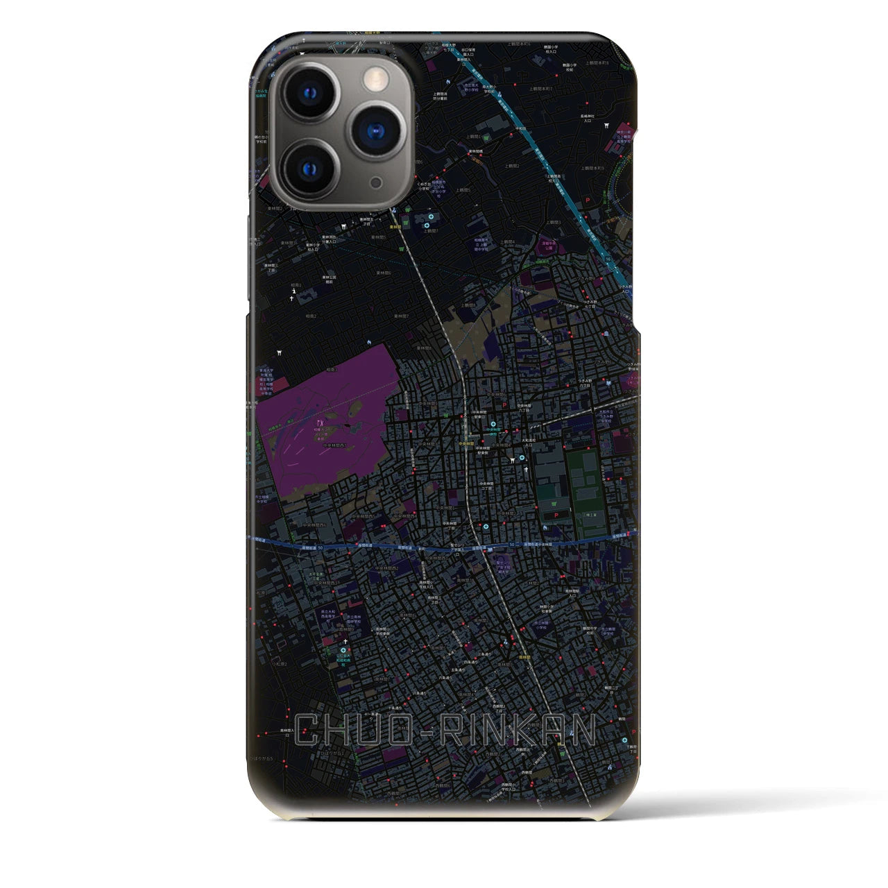 【中央林間】地図柄iPhoneケース（バックカバータイプ・ブラック）iPhone 11 Pro Max 用
