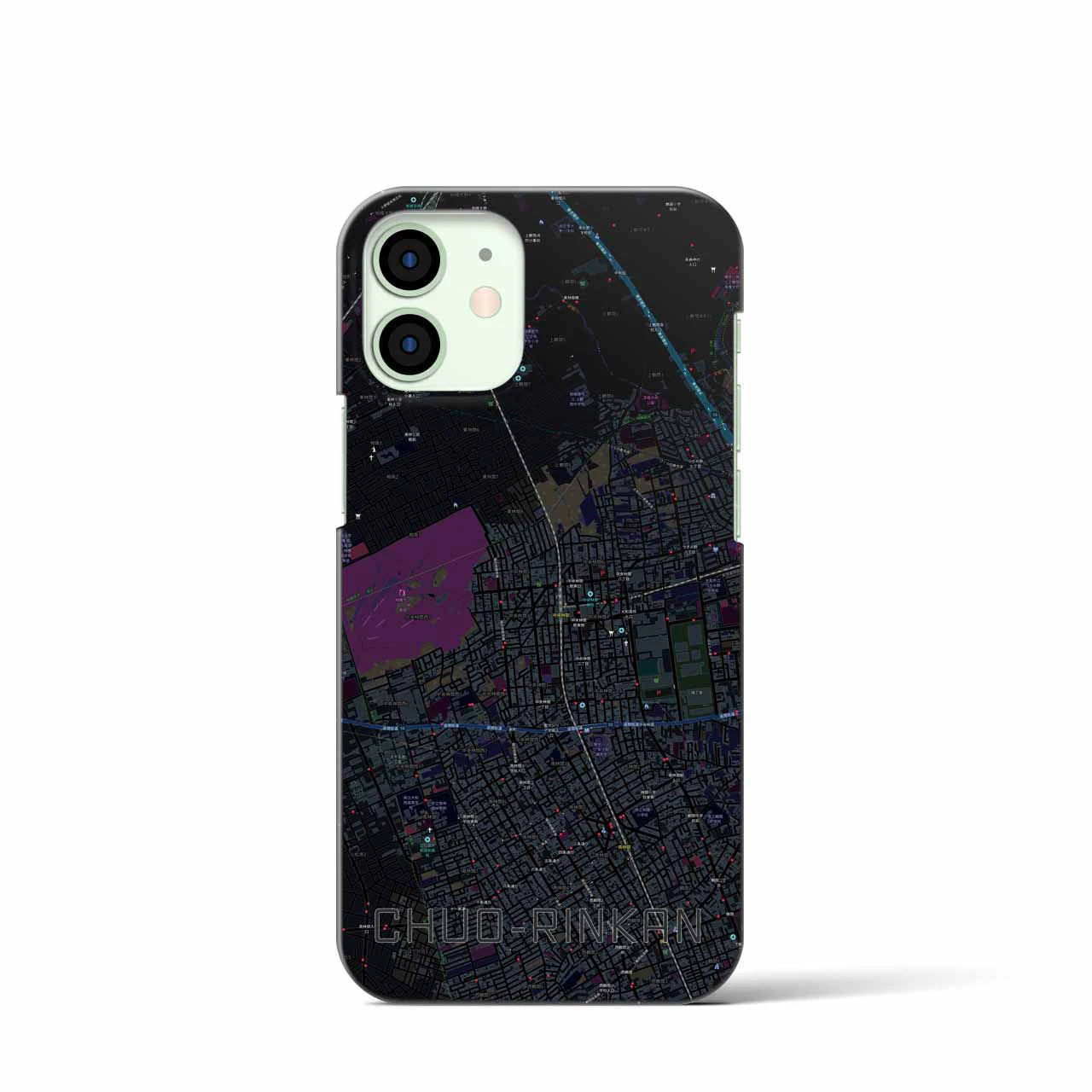 【中央林間】地図柄iPhoneケース（バックカバータイプ・ブラック）iPhone 12 mini 用