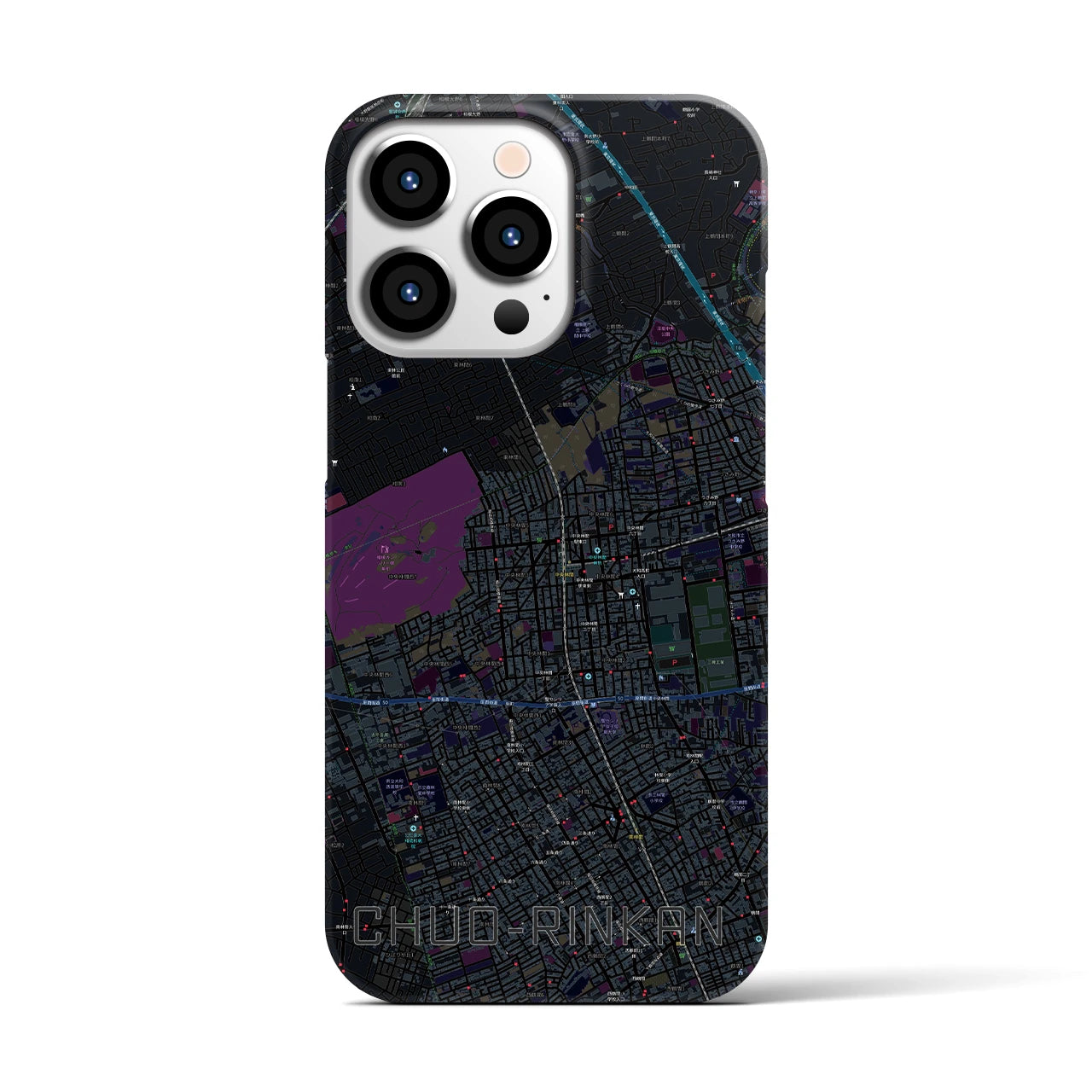 【中央林間】地図柄iPhoneケース（バックカバータイプ・ブラック）iPhone 13 Pro 用