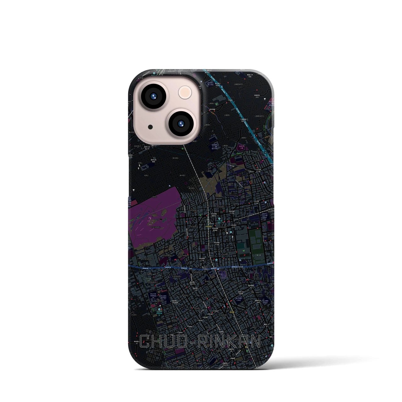 【中央林間】地図柄iPhoneケース（バックカバータイプ・ブラック）iPhone 13 mini 用