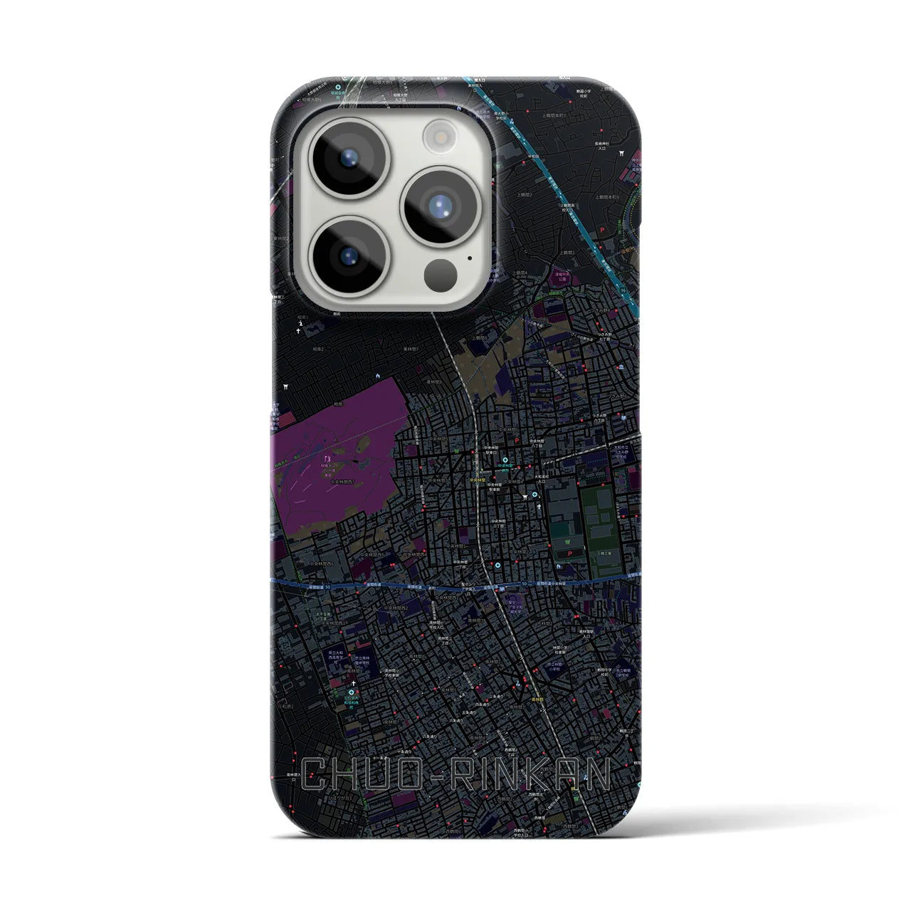 【中央林間】地図柄iPhoneケース（バックカバータイプ・ブラック）iPhone 15 Pro 用