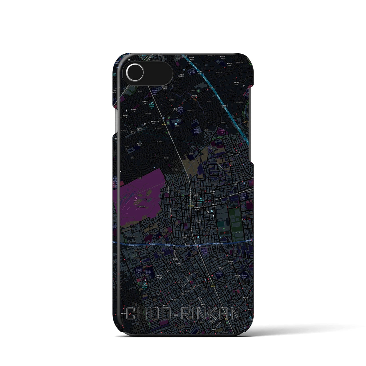 【中央林間】地図柄iPhoneケース（バックカバータイプ・ブラック）iPhone SE（第3 / 第2世代） / 8 / 7 / 6s / 6 用