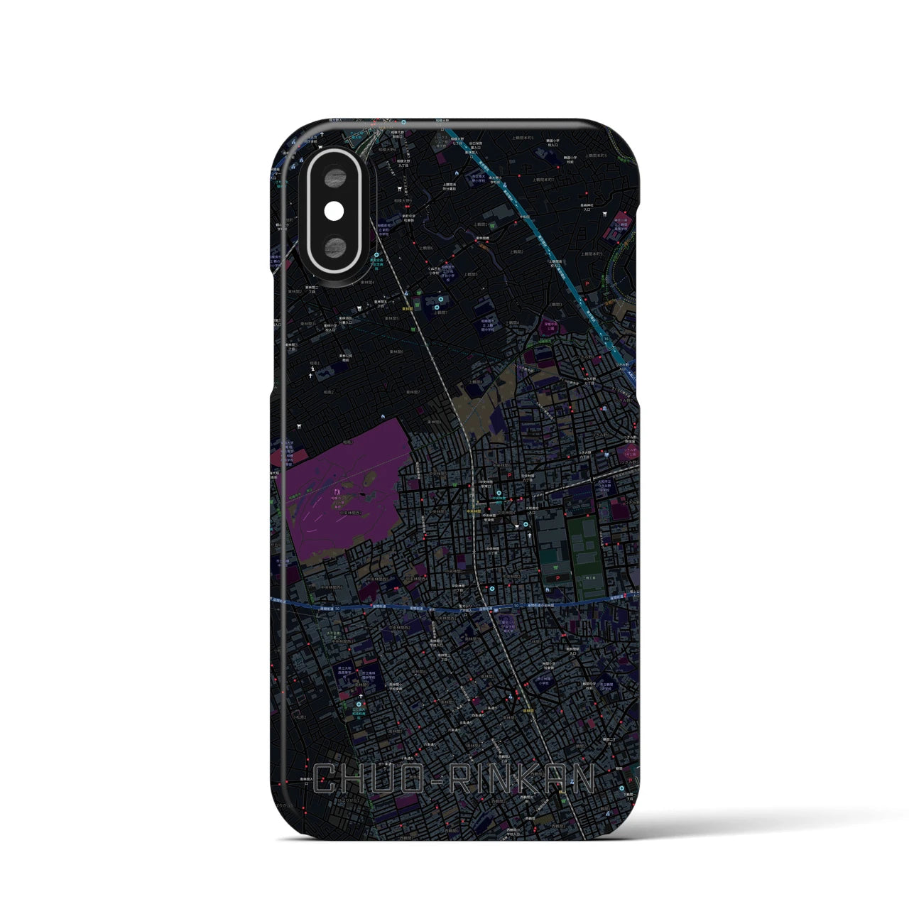 【中央林間】地図柄iPhoneケース（バックカバータイプ・ブラック）iPhone XS / X 用
