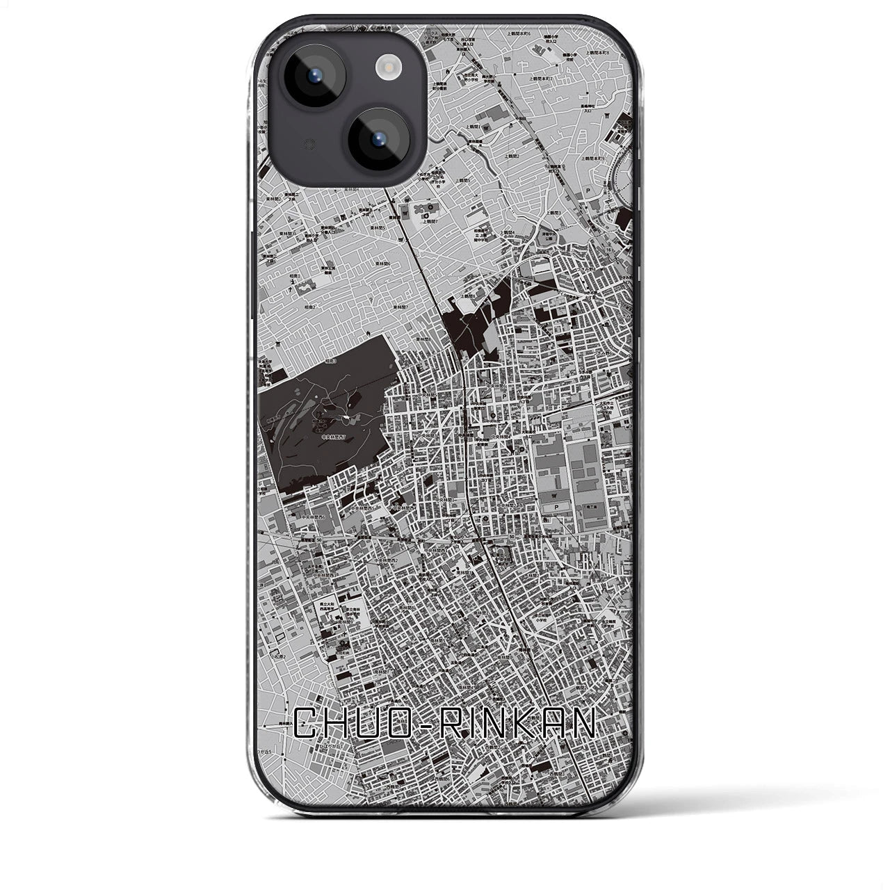 【中央林間】地図柄iPhoneケース（クリアタイプ・モノトーン）iPhone 14 Plus 用